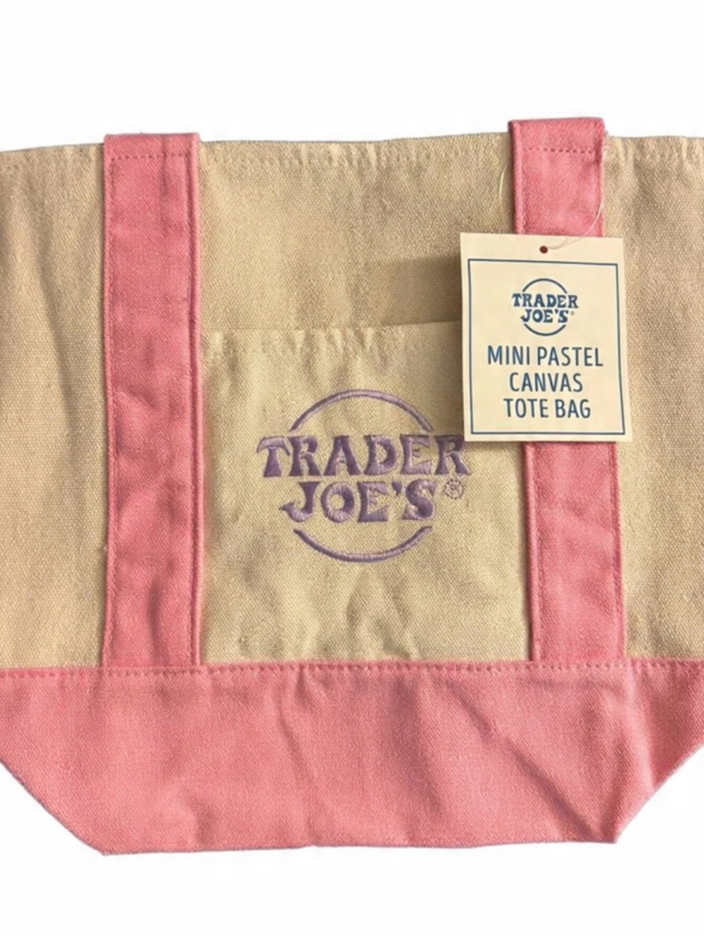 Viral Trader Joe's Pink & Natural Canvas Tote Bag